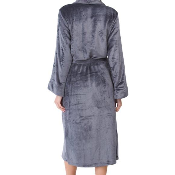 Miss Elaine Luxury Fleece Long Robe Ultra Soft Pewter Gray Size Medium - Picture 4 of 12